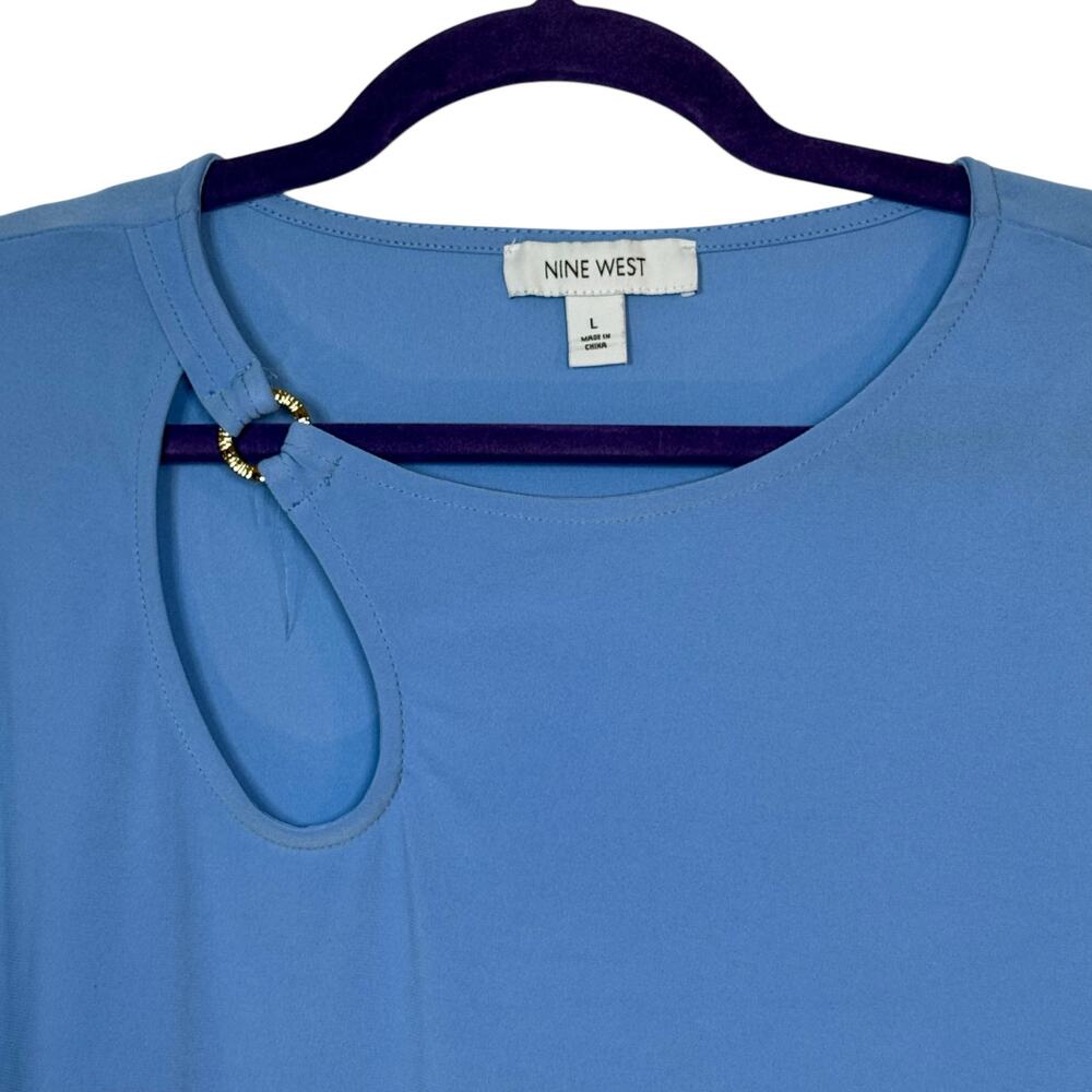 Nine West Baby Blue 3/4 sleeve blouse w/ teardrop keyhole on the neckline Large - Picture 3 of 5